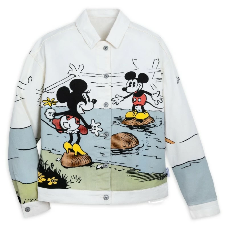 Mickey And Minnie Mouse White Denim Jacket For Adults 1 Mickey And Minnie Mouse White Denim Jacket For Adults