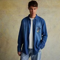 Mickey Mouse And Pluto Woven Chambray Shirt For Adults -OUTLET HALLOWEEN SHOP 2403052050009M 2